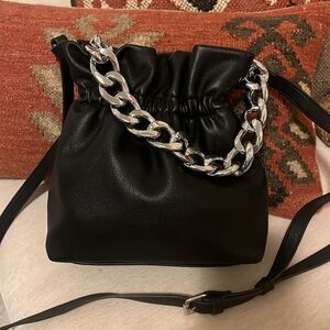 Black leather crossbody with Silver Chain